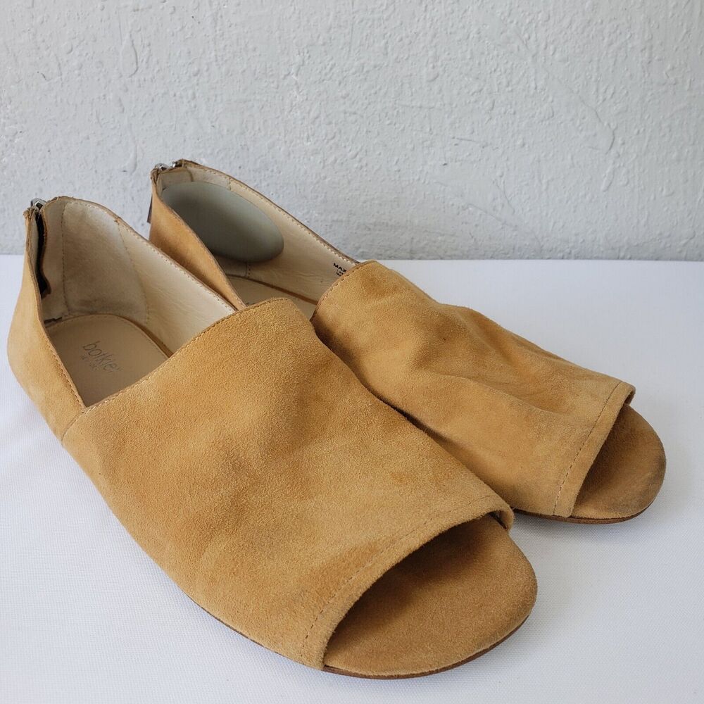 Botkier New York Womens Sz 7 Maxine Suede Tan Leather Zip Peep Toe Flats Shoes - Picture 13 of 13
